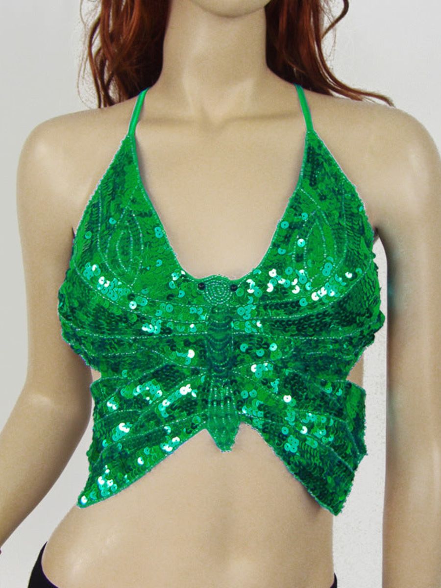 Belly Dance V-Neck Sleeveless Butterfly Sexy Bar with Beading & Sequins