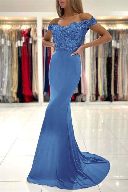 edgynewlook Mermaid Off-the-Shoulder Prom Dress Long With Lace Appliques