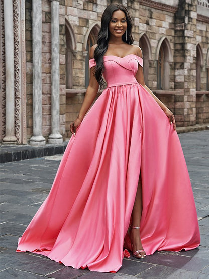 Pink Off-the-Shoulder Long Prom Dress With Split PD0144