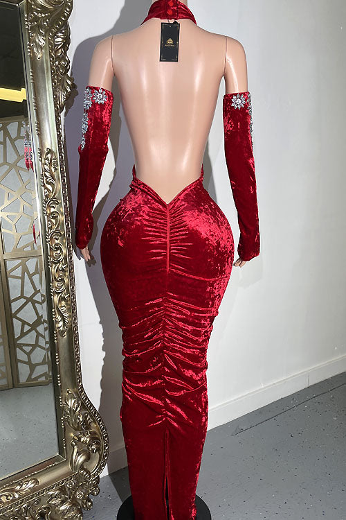 Chrissy Red Diamante Dress (Ready to Ship)