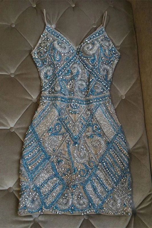 Shinning Crystal Beaded Sheath Short Homecoming Dress     fg28