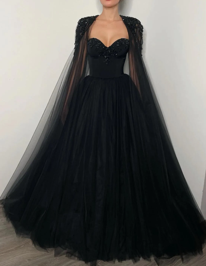 Black romantic wedding dress Black crystal beaded corset wedding tulle dress, elegant beaded bride dress   fg362