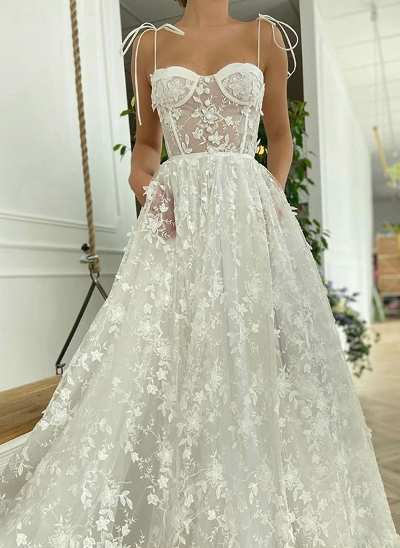 Lace See-Through Underwired White Color Wedding Dress Maxi Dress     fg602