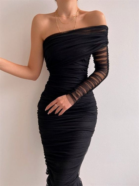 Cocktail dress for wedding guest, tulle black prom dress, formal dress for woman     fg632