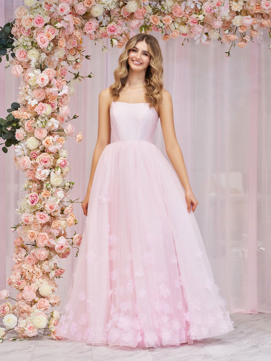 Arabella |A-line Spaghetti Straps Pink Tulle Prom Dress