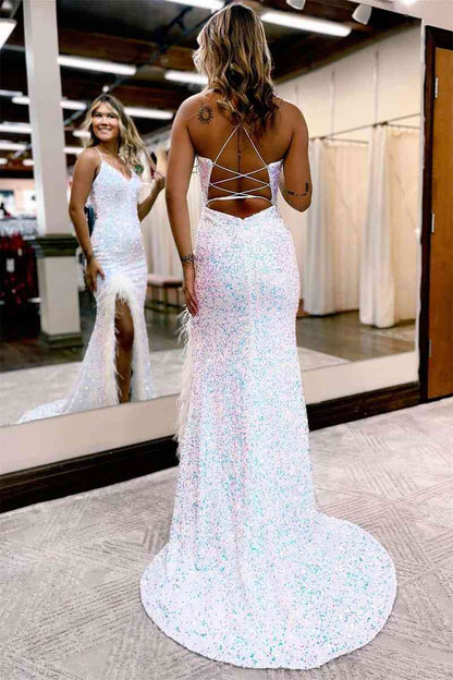 Kadrina |Mermaid V Neck Sequins Long Prom Dress with Slit