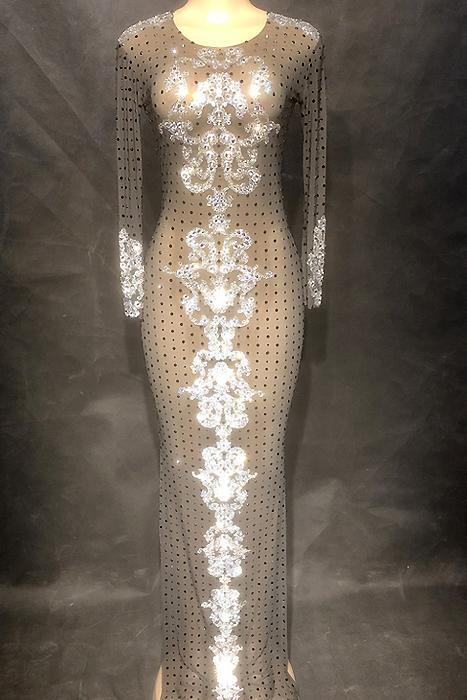 Genesis Diamante Mesh Maxi Dress (Rhinestones)