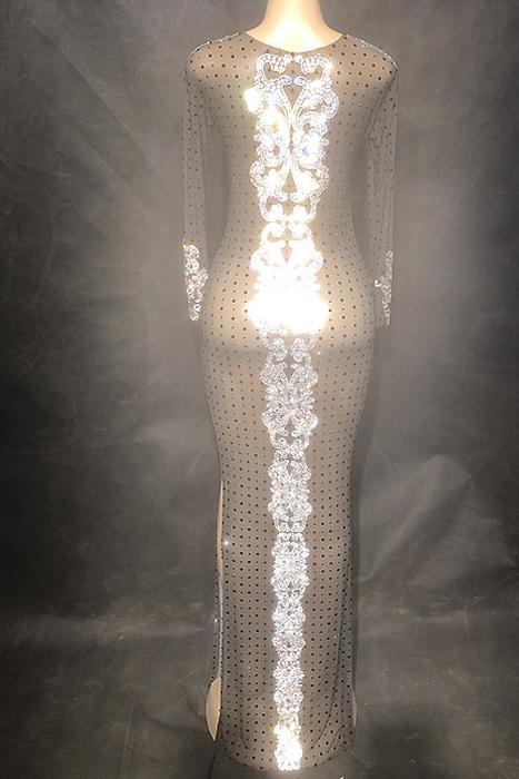 Genesis Diamante Mesh Maxi Dress (Rhinestones)