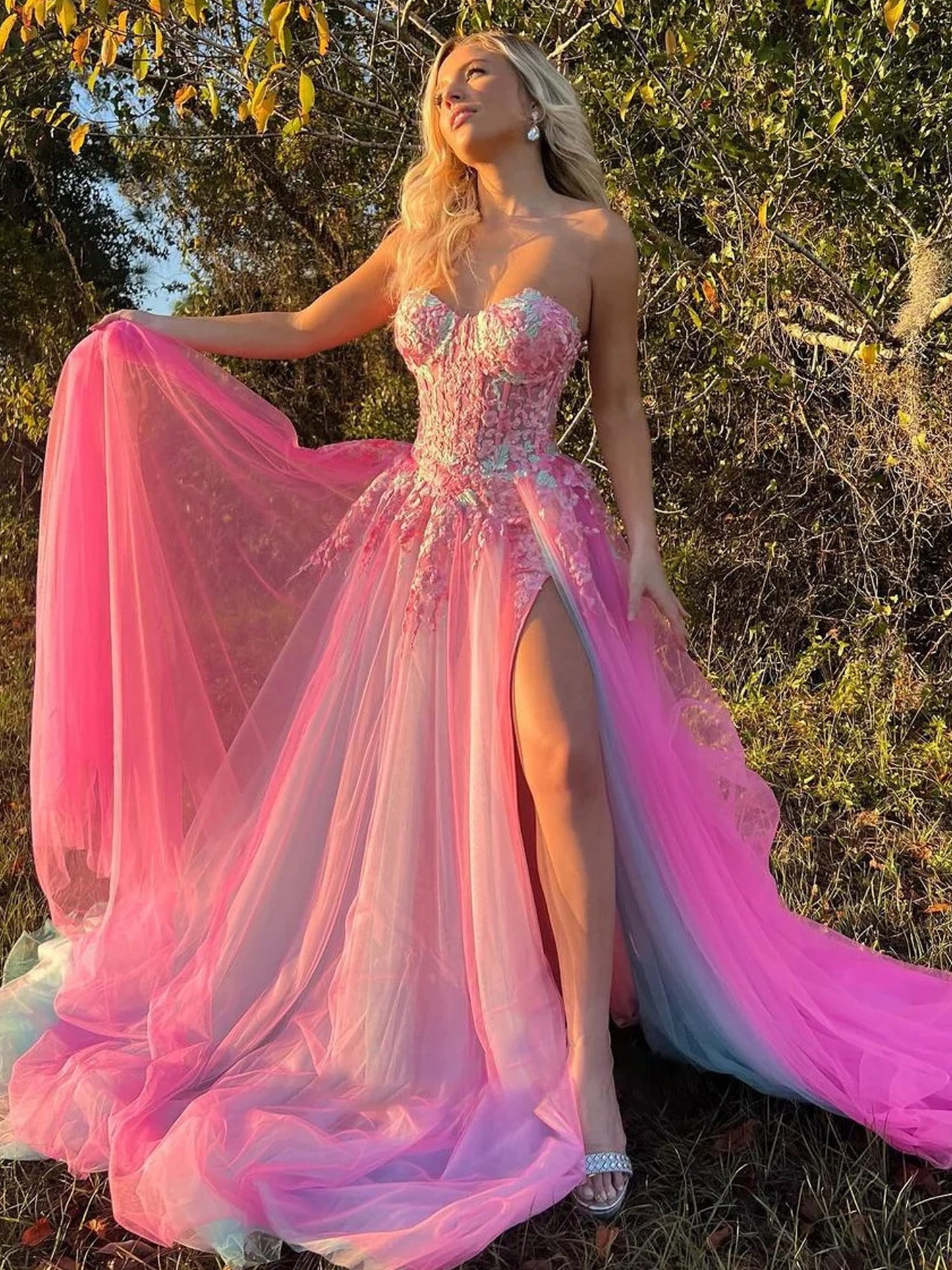 Georgia | A-line Sweetheart Applique Lace Long Prom Dress with Slit