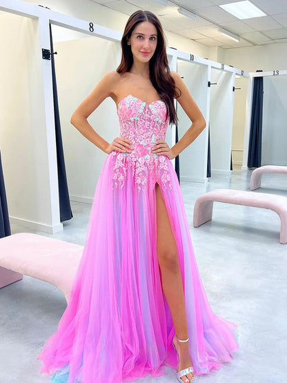 Georgia | A-line Sweetheart Applique Lace Long Prom Dress with Slit