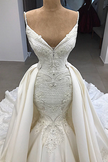 Glamorous Mermaid Sleeveless Lace Wedding Dress Overskit