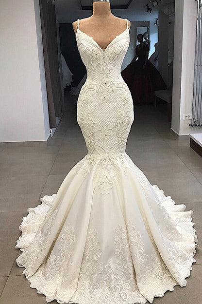 Glamorous Mermaid Sleeveless Lace Wedding Dress Overskit