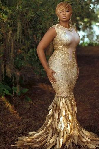 Golden Gal Rhinestone Feather Dress