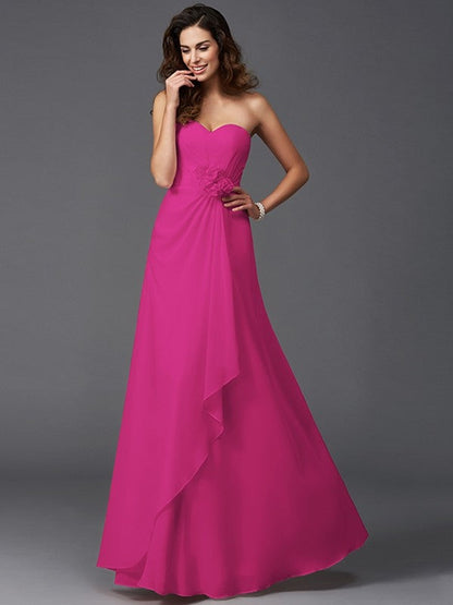 Gorgeous Sweetheart Hand-Made Flower Sleeveless Long Chiffon Bridesmaid Dresses