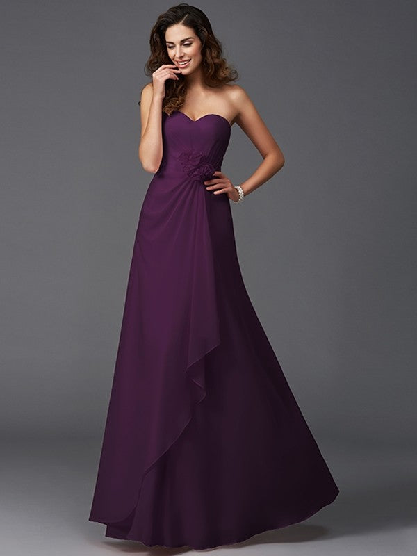 Gorgeous Sweetheart Hand-Made Flower Sleeveless Long Chiffon Bridesmaid Dresses