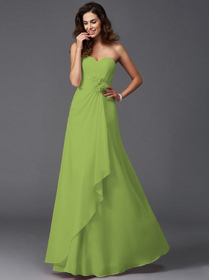 Gorgeous Sweetheart Hand-Made Flower Sleeveless Long Chiffon Bridesmaid Dresses