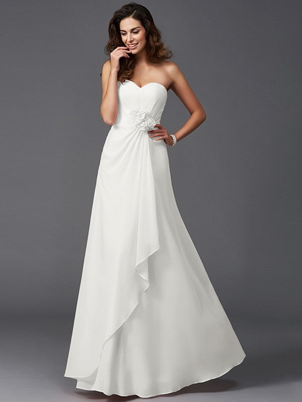 Gorgeous Sweetheart Hand-Made Flower Sleeveless Long Chiffon Bridesmaid Dresses