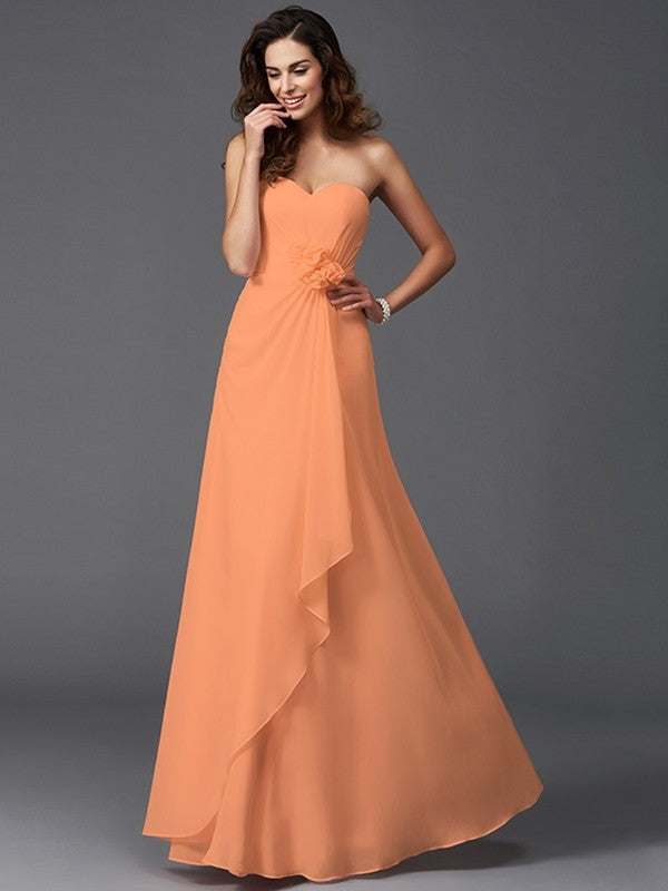 Gorgeous Sweetheart Hand-Made Flower Sleeveless Long Chiffon Bridesmaid Dresses