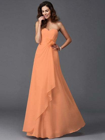 Gorgeous Sweetheart Hand-Made Flower Sleeveless Long Chiffon Bridesmaid Dresses