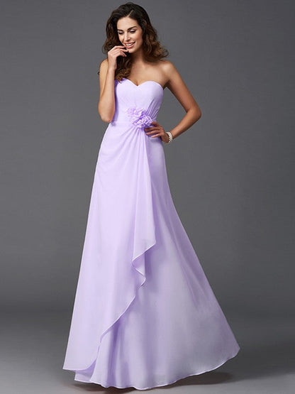 Gorgeous Sweetheart Hand-Made Flower Sleeveless Long Chiffon Bridesmaid Dresses