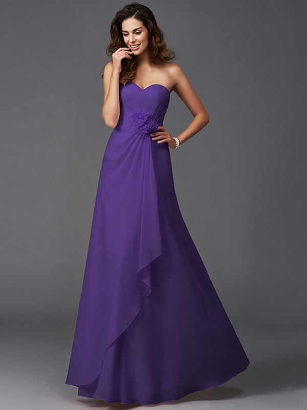 Gorgeous Sweetheart Hand-Made Flower Sleeveless Long Chiffon Bridesmaid Dresses