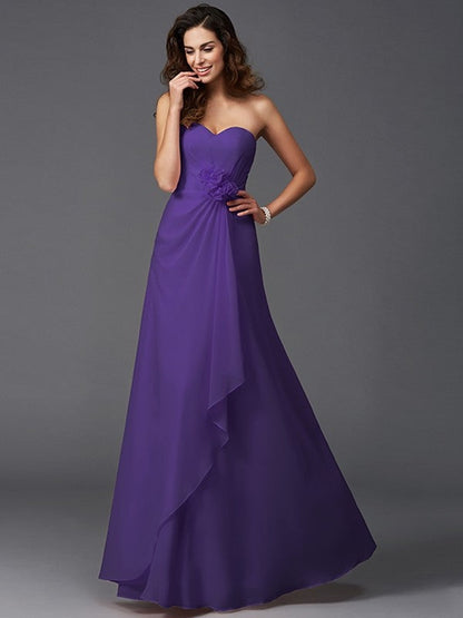 Gorgeous Sweetheart Hand-Made Flower Sleeveless Long Chiffon Bridesmaid Dresses