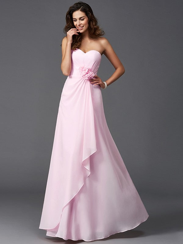 Gorgeous Sweetheart Hand-Made Flower Sleeveless Long Chiffon Bridesmaid Dresses