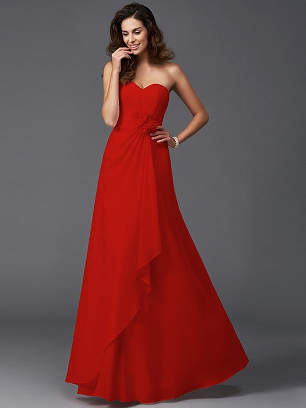 Gorgeous Sweetheart Hand-Made Flower Sleeveless Long Chiffon Bridesmaid Dresses