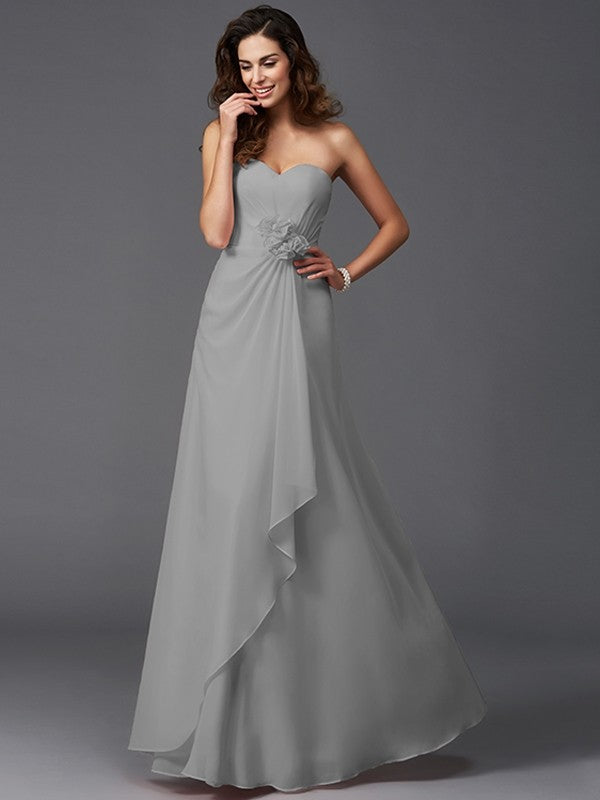 Gorgeous Sweetheart Hand-Made Flower Sleeveless Long Chiffon Bridesmaid Dresses