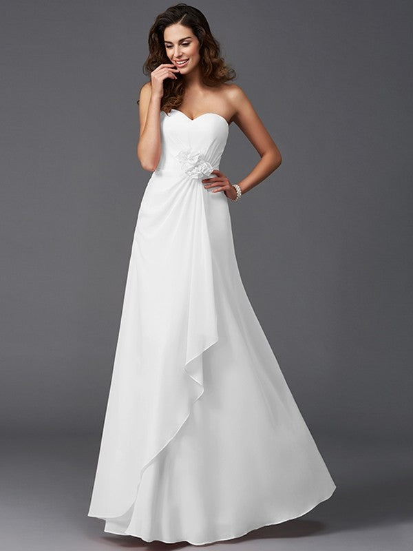 Gorgeous Sweetheart Hand-Made Flower Sleeveless Long Chiffon Bridesmaid Dresses