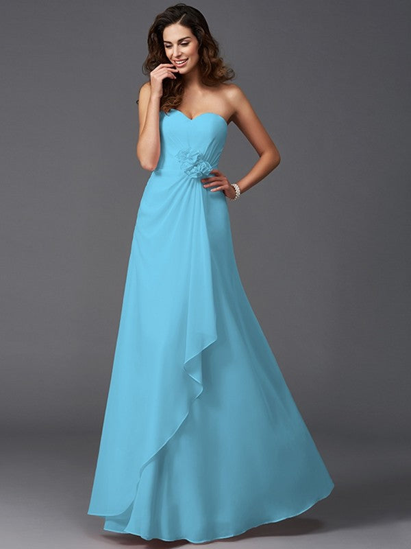 Gorgeous Sweetheart Hand-Made Flower Sleeveless Long Chiffon Bridesmaid Dresses