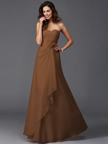 Gorgeous Sweetheart Hand-Made Flower Sleeveless Long Chiffon Bridesmaid Dresses