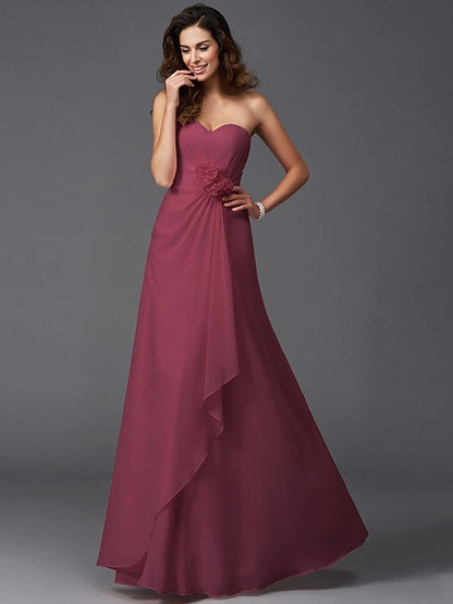 Gorgeous Sweetheart Hand-Made Flower Sleeveless Long Chiffon Bridesmaid Dresses