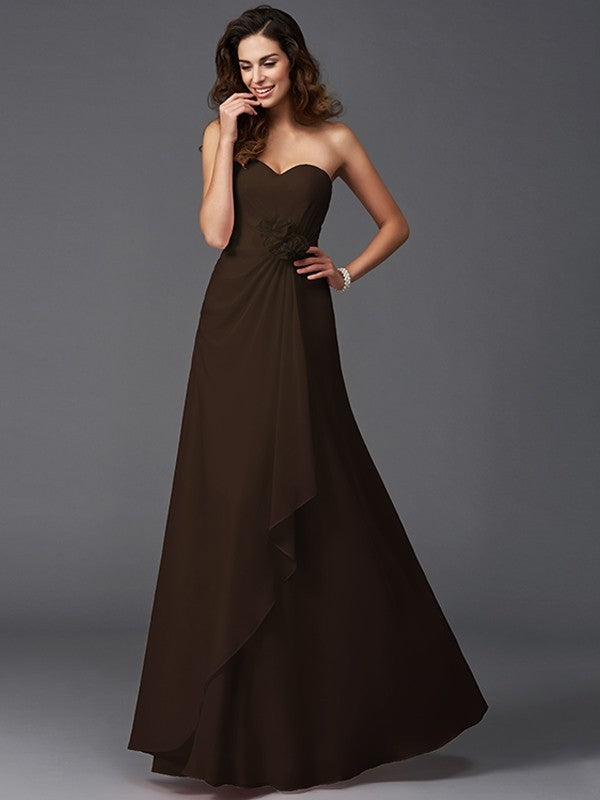 Gorgeous Sweetheart Hand-Made Flower Sleeveless Long Chiffon Bridesmaid Dresses