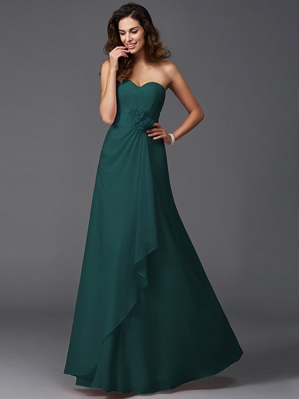 Gorgeous Sweetheart Hand-Made Flower Sleeveless Long Chiffon Bridesmaid Dresses