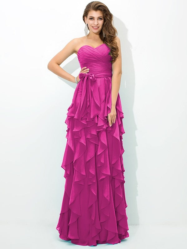 Gorgeous Sweetheart Layers Sleeveless Long Chiffon Bridesmaid Dresses