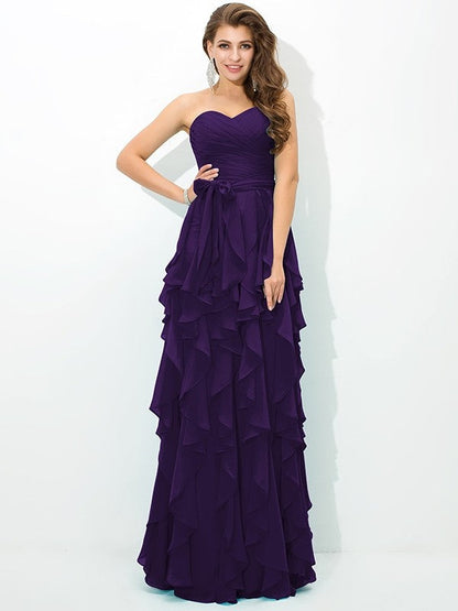 Gorgeous Sweetheart Layers Sleeveless Long Chiffon Bridesmaid Dresses