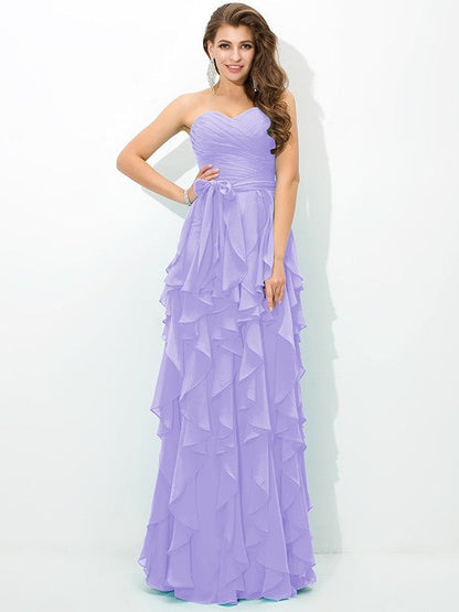 Gorgeous Sweetheart Layers Sleeveless Long Chiffon Bridesmaid Dresses