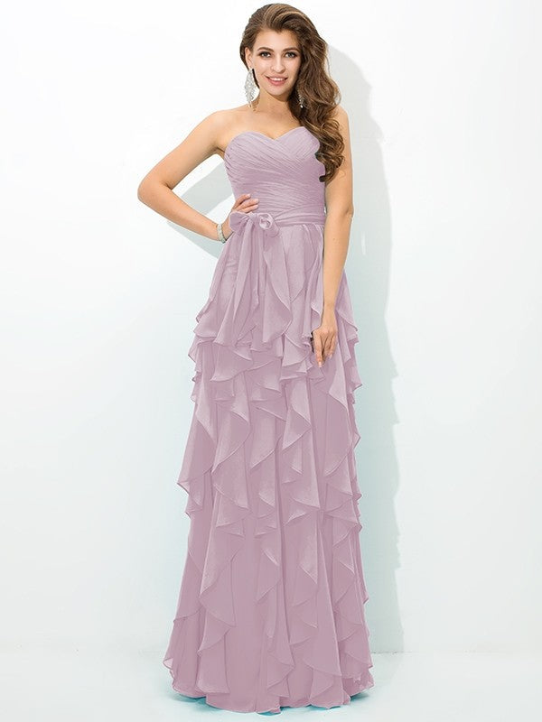 Gorgeous Sweetheart Layers Sleeveless Long Chiffon Bridesmaid Dresses