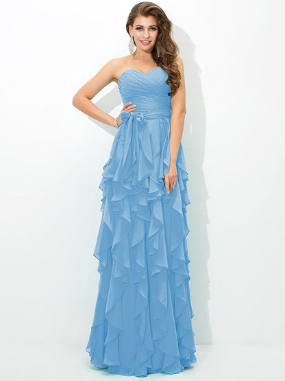 Gorgeous Sweetheart Layers Sleeveless Long Chiffon Bridesmaid Dresses