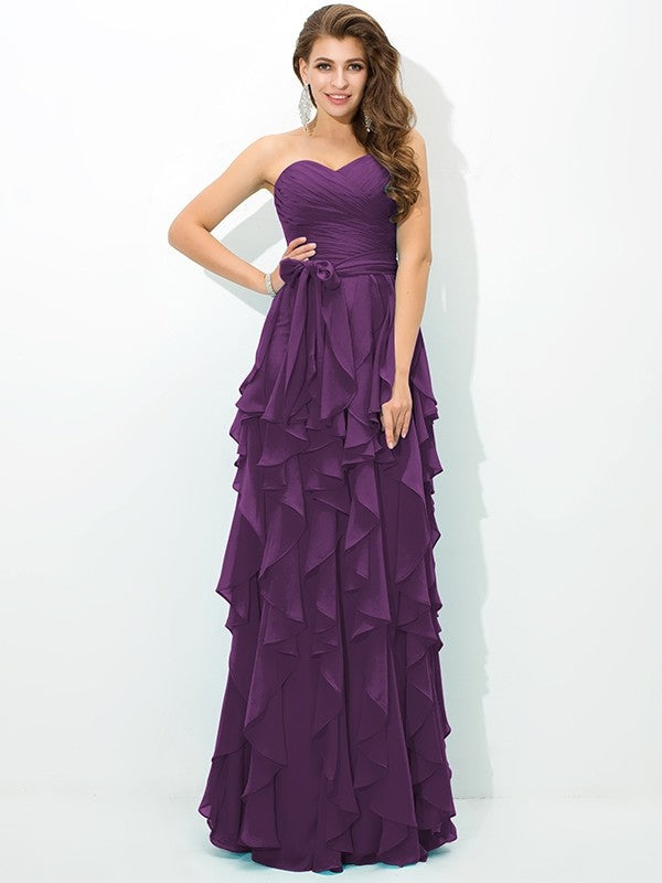 Gorgeous Sweetheart Layers Sleeveless Long Chiffon Bridesmaid Dresses