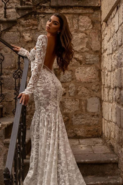 Gorgeous sweetheart longsleeves mermaid lace Wedding Dresses