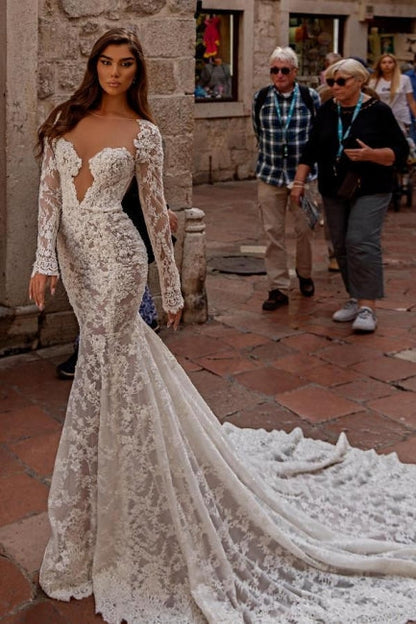 Gorgeous sweetheart longsleeves mermaid lace Wedding Dresses