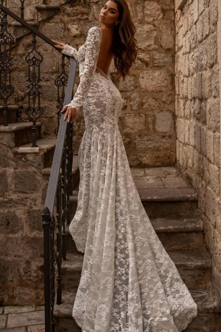 Gorgeous sweetheart longsleeves mermaid lace Wedding Dresses