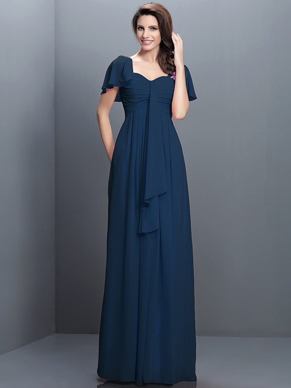 Gorgeous Sweetheart Pleats 1/2 Sleeves Long Chiffon Bridesmaid Dresses