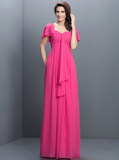 Gorgeous Sweetheart Pleats 1/2 Sleeves Long Chiffon Bridesmaid Dresses