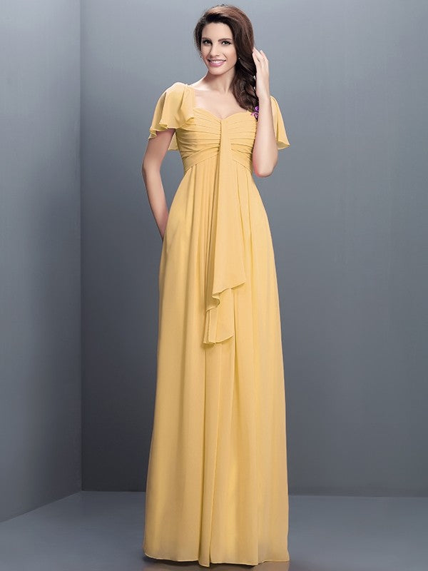 Gorgeous Sweetheart Pleats 1/2 Sleeves Long Chiffon Bridesmaid Dresses