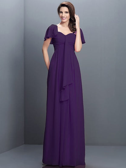 Gorgeous Sweetheart Pleats 1/2 Sleeves Long Chiffon Bridesmaid Dresses