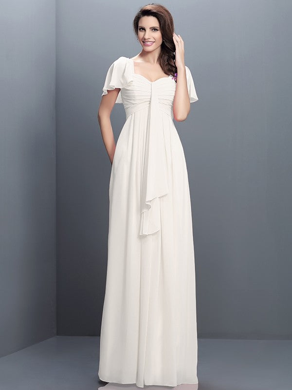 Gorgeous Sweetheart Pleats 1/2 Sleeves Long Chiffon Bridesmaid Dresses