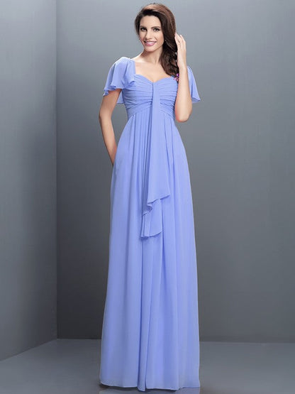 Gorgeous Sweetheart Pleats 1/2 Sleeves Long Chiffon Bridesmaid Dresses